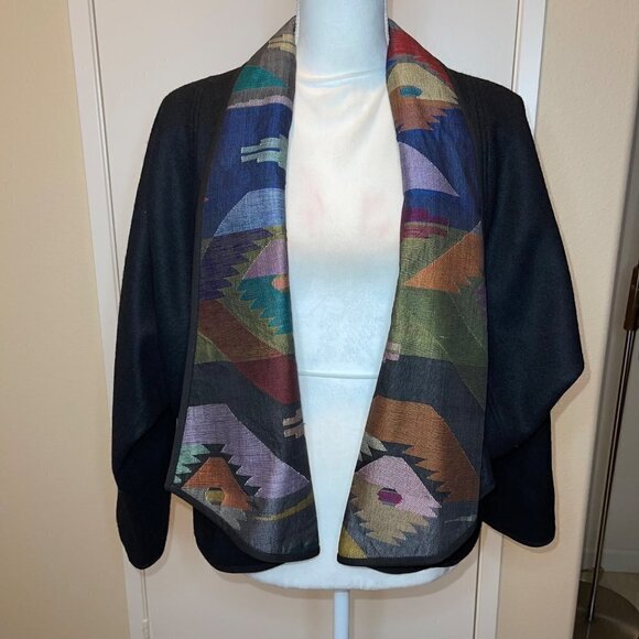 Vintage Womens Jacket Size Medium Open Front Art To Wear Statement Collar Lined - Picture 11 of 15